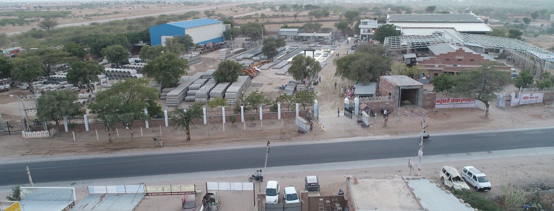 Aerial view of the Raj Cement Products manufacturing facility on NH 62, Nagaur
